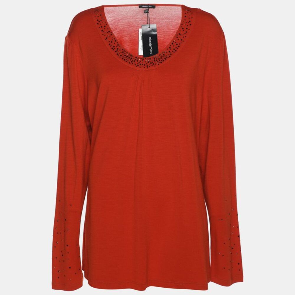 Elena Miro Orange Rhinestone Neck Top Xxl